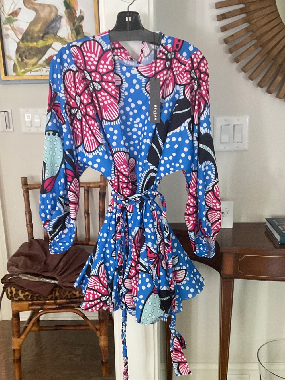 Beulah Blue Floral Wrap Dress with Pink Accents